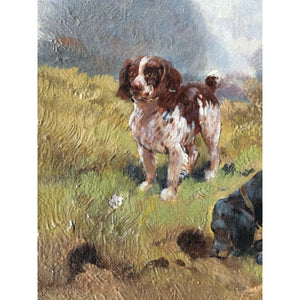 19th Century French Miniature Dog Portrait Oil Paintings - a Pair