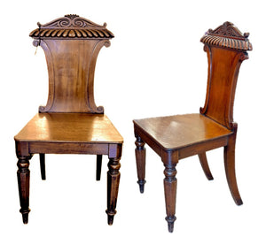 19th c English Mahogany Hall Chairs - Carved Crest