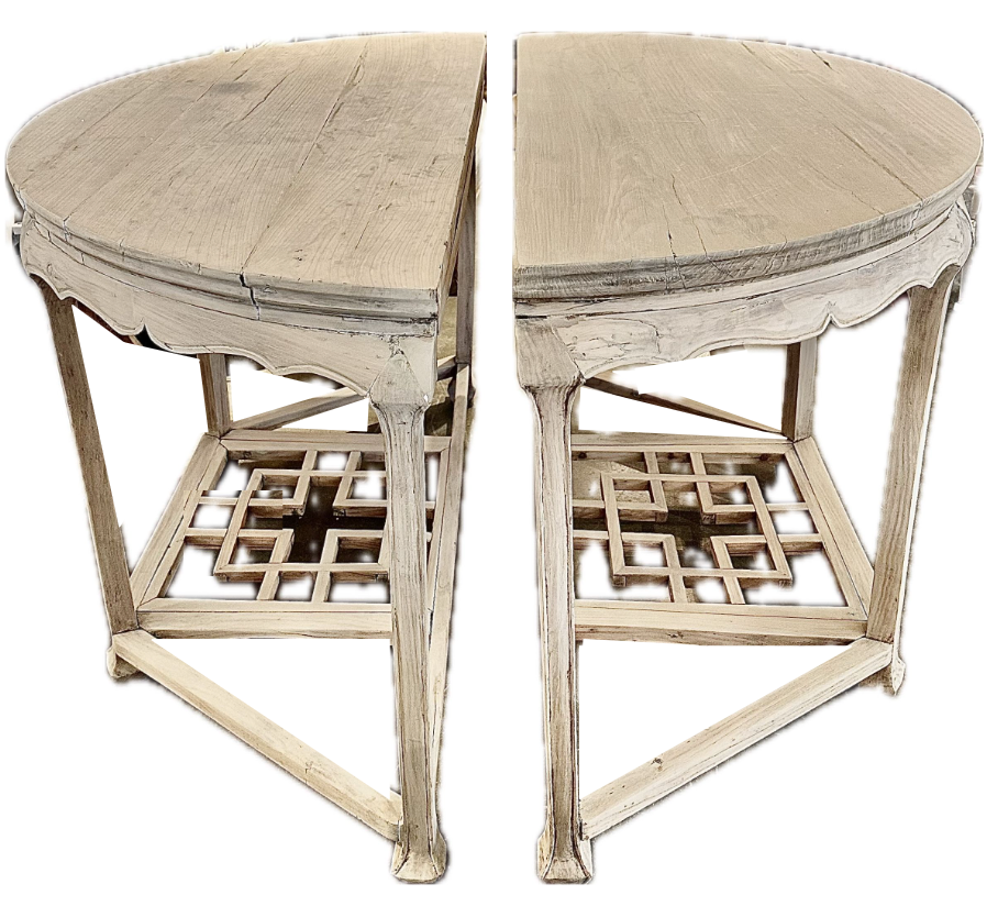 Chinese demilune console tables - pair