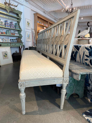 Antique French Gray Stained Upholstered Bench