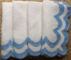 Scalloped Napkins in Sky - Set of Four