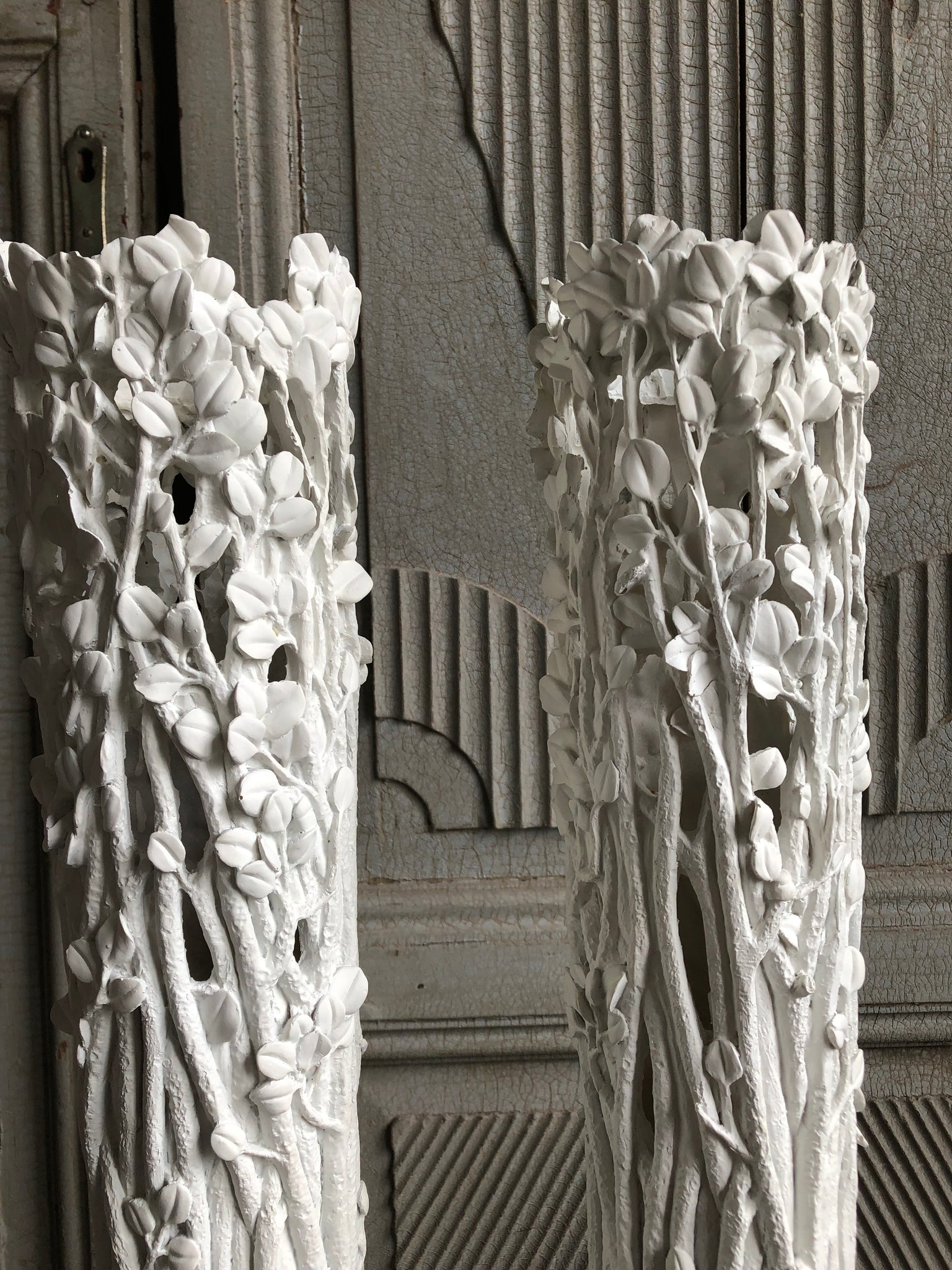 White Resin Branch Vases - A Pair