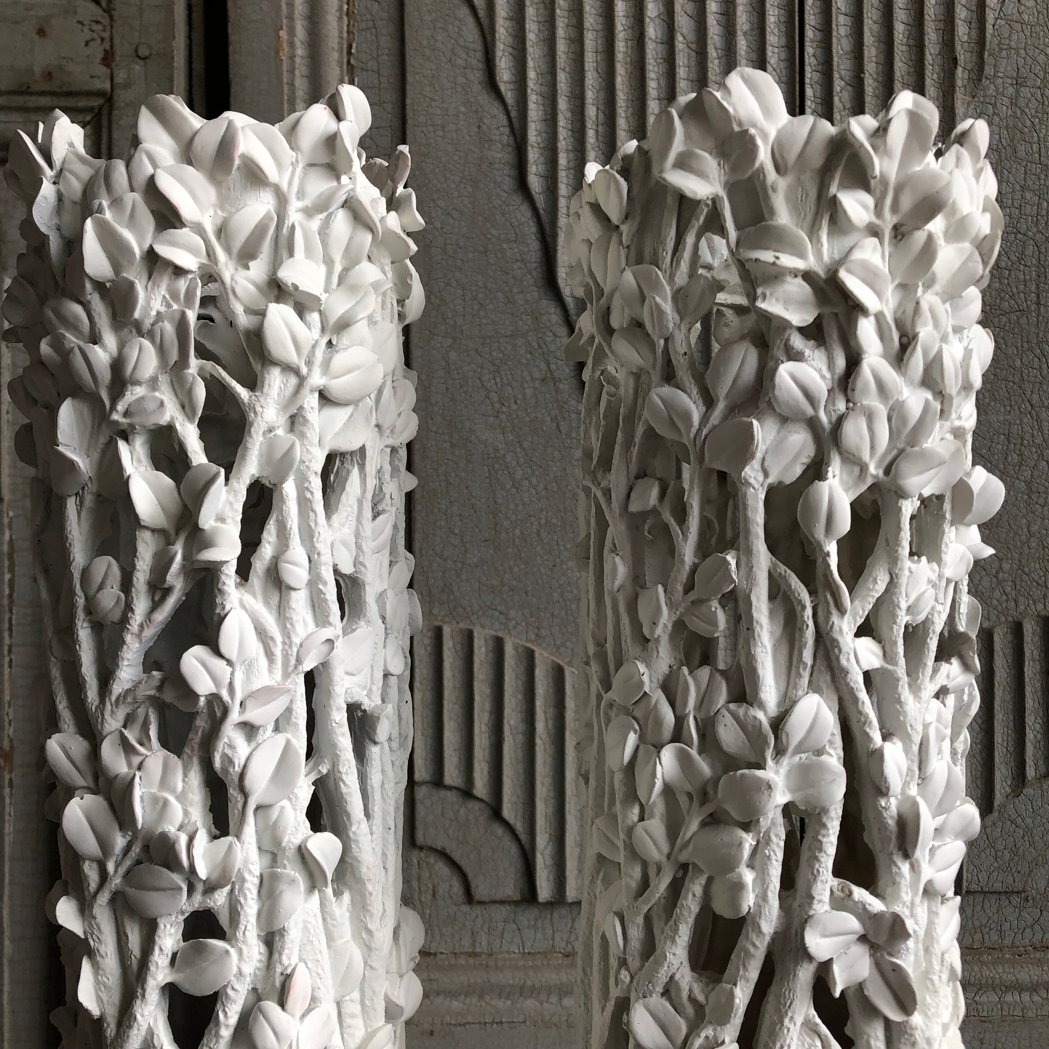White Resin Branch Vases - A Pair
