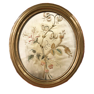 19th C. Oval Floral Silk Embroidery