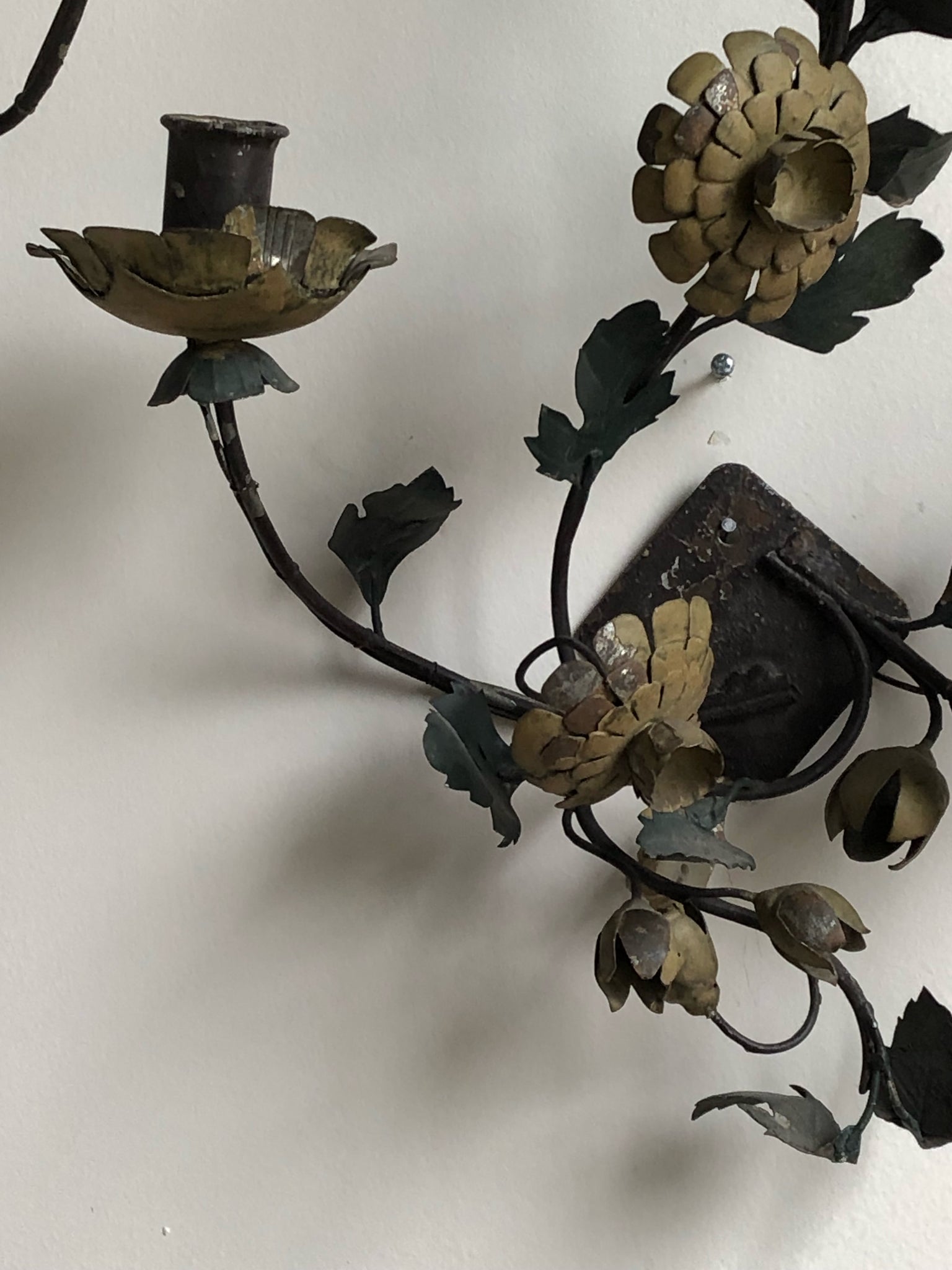 Charming Antique Tole Floral Sconces - A Pair