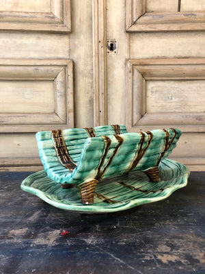 Majolica Asparagus Strainer and Plate
