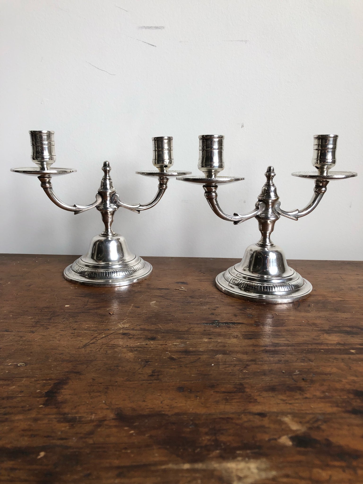 Antique Two-Arm Silver Plate Candlesticks