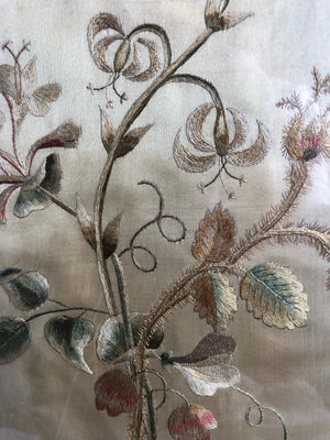 19th C. Oval Floral Silk Embroidery