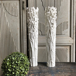 White Resin Branch Vases - A Pair